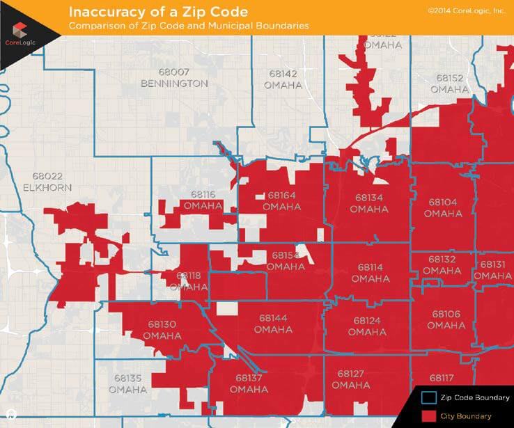 Comparison map of zip code and municipal boundaries