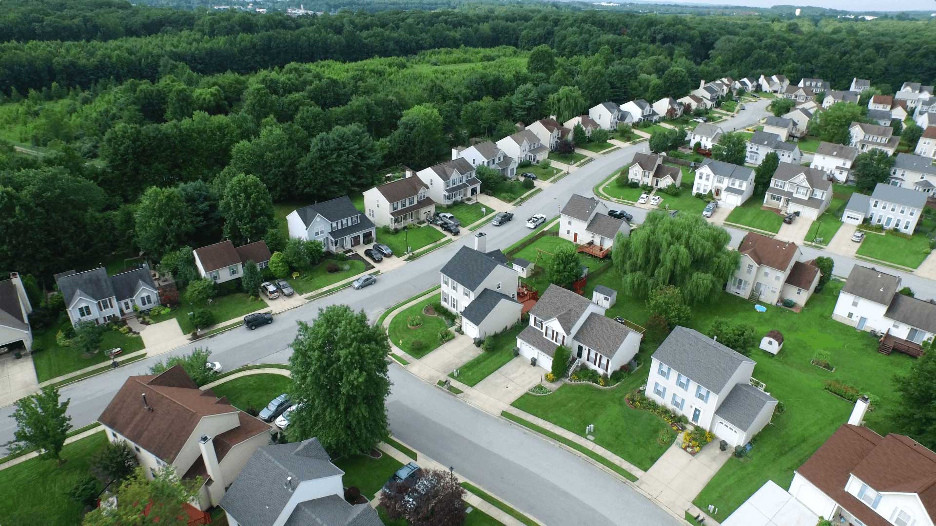 Aerial view of neighborhood.
