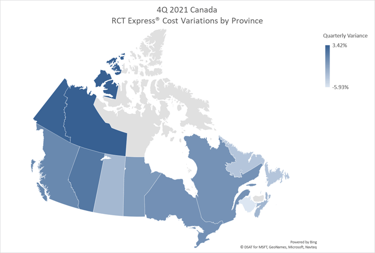 Q4 2021 Canada rct express cost variations