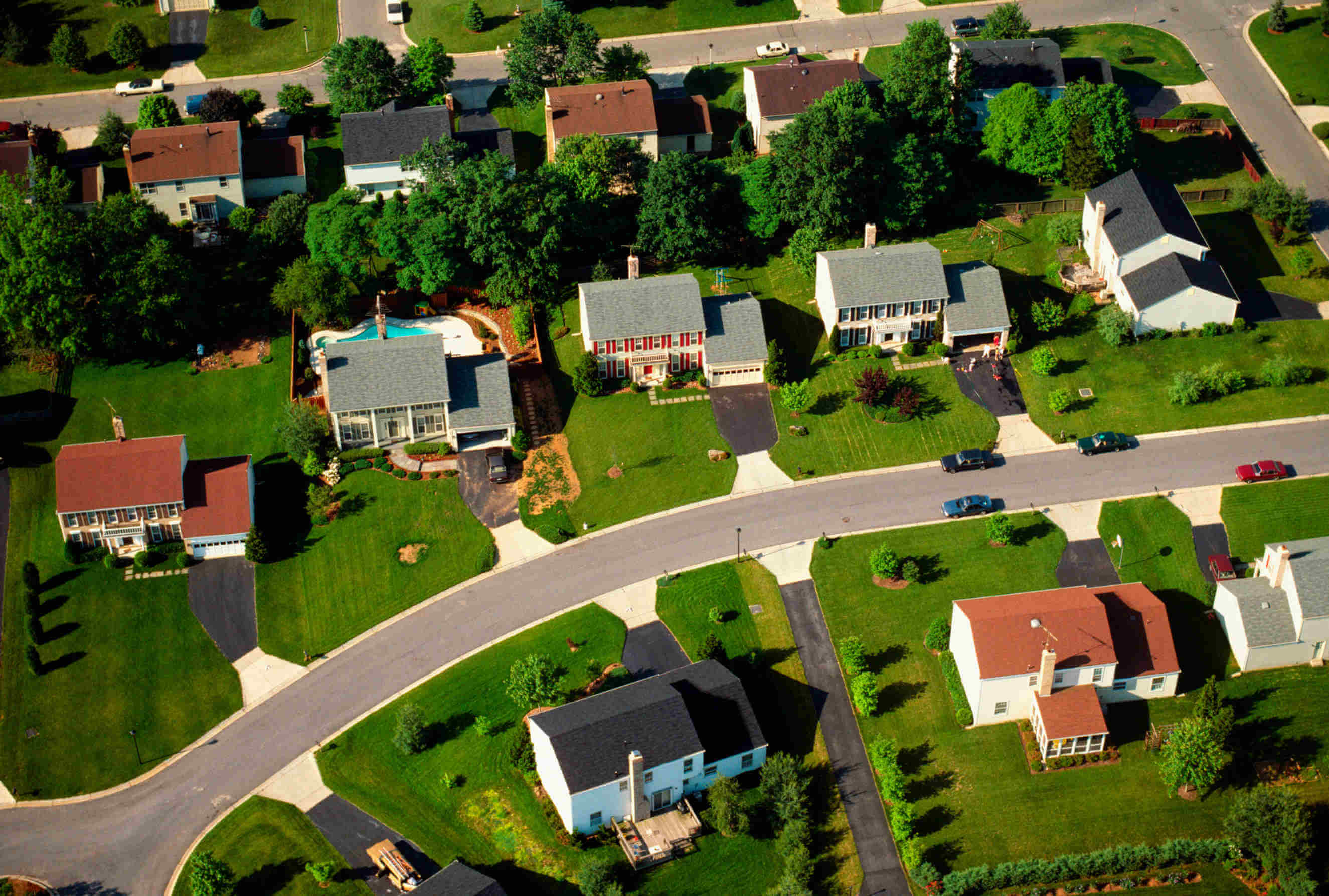Aerial view of suburban block