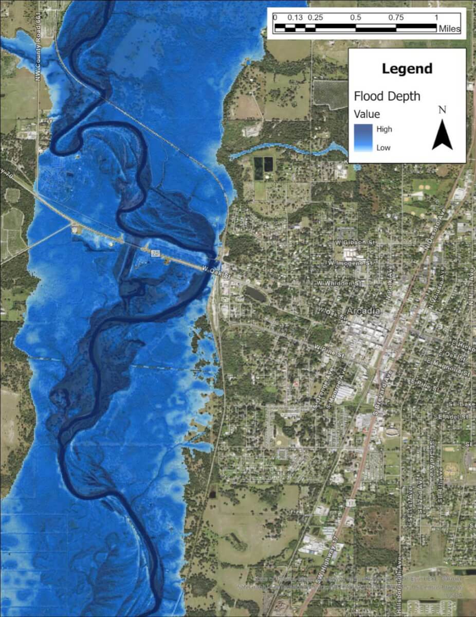 Figure 1: Flood Extent of the Peace River in Arcadia, Florida After Hurricane Ian.