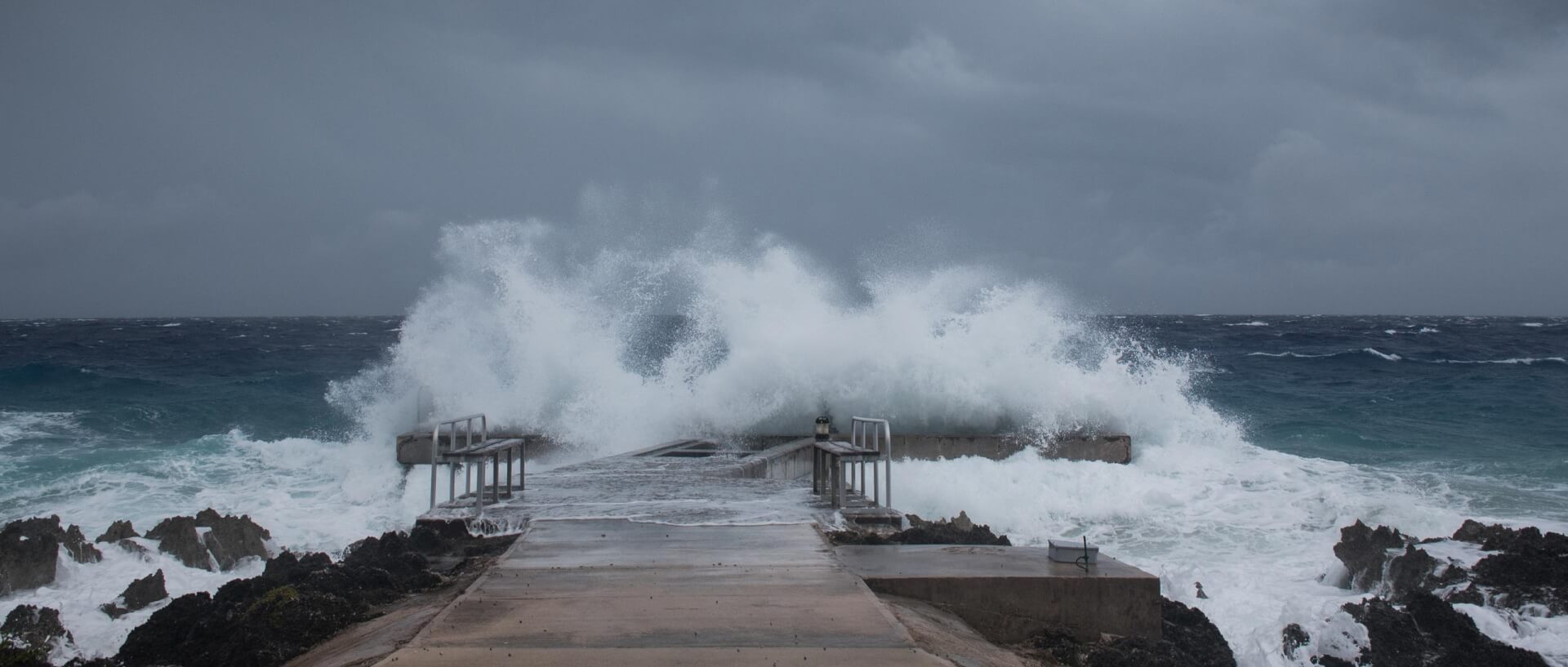A dock getting pounded by Hurricane