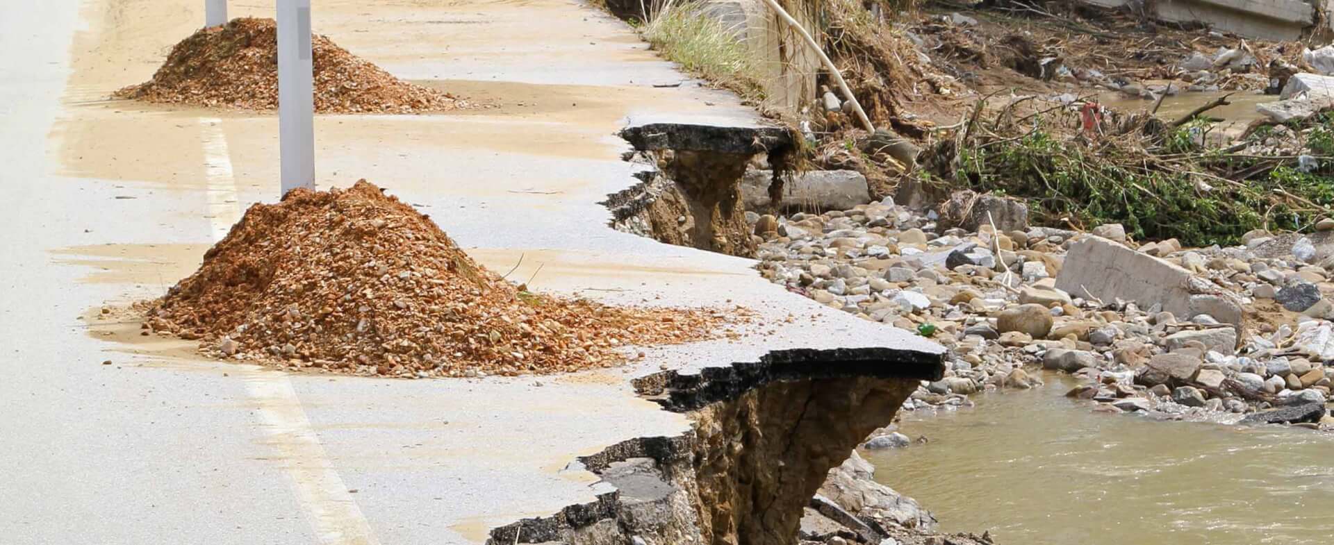 Road eroded by water.