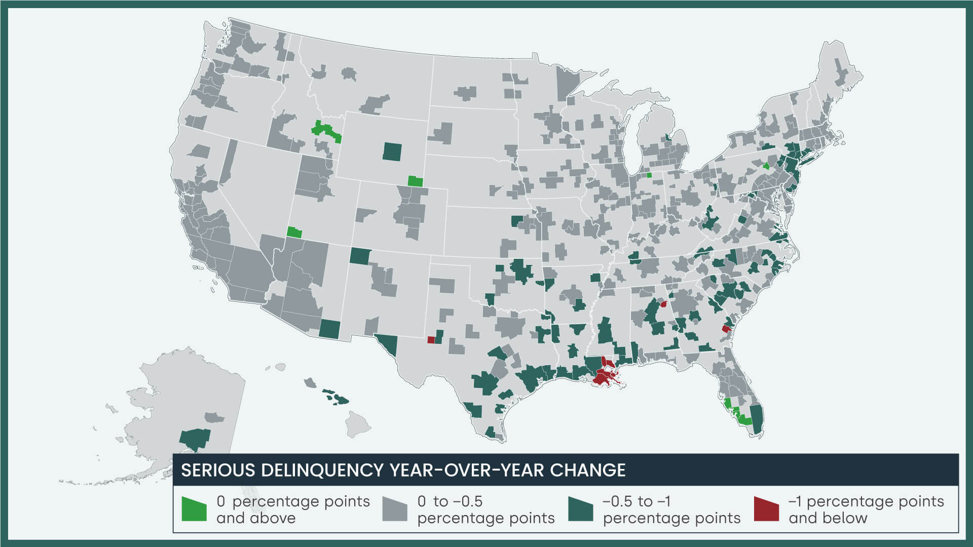 Mortgage delinquency changes by U.S. metro area