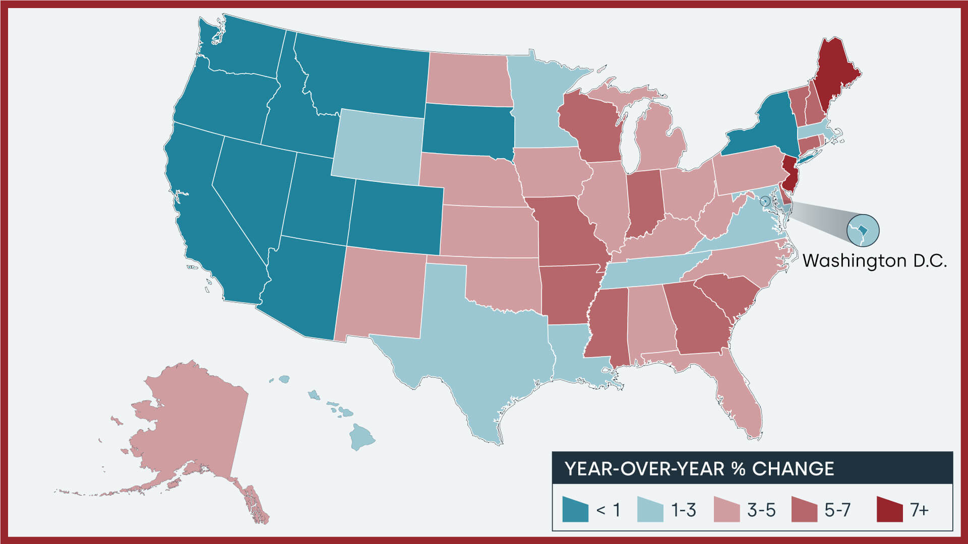 Year-over-year home price changes by state