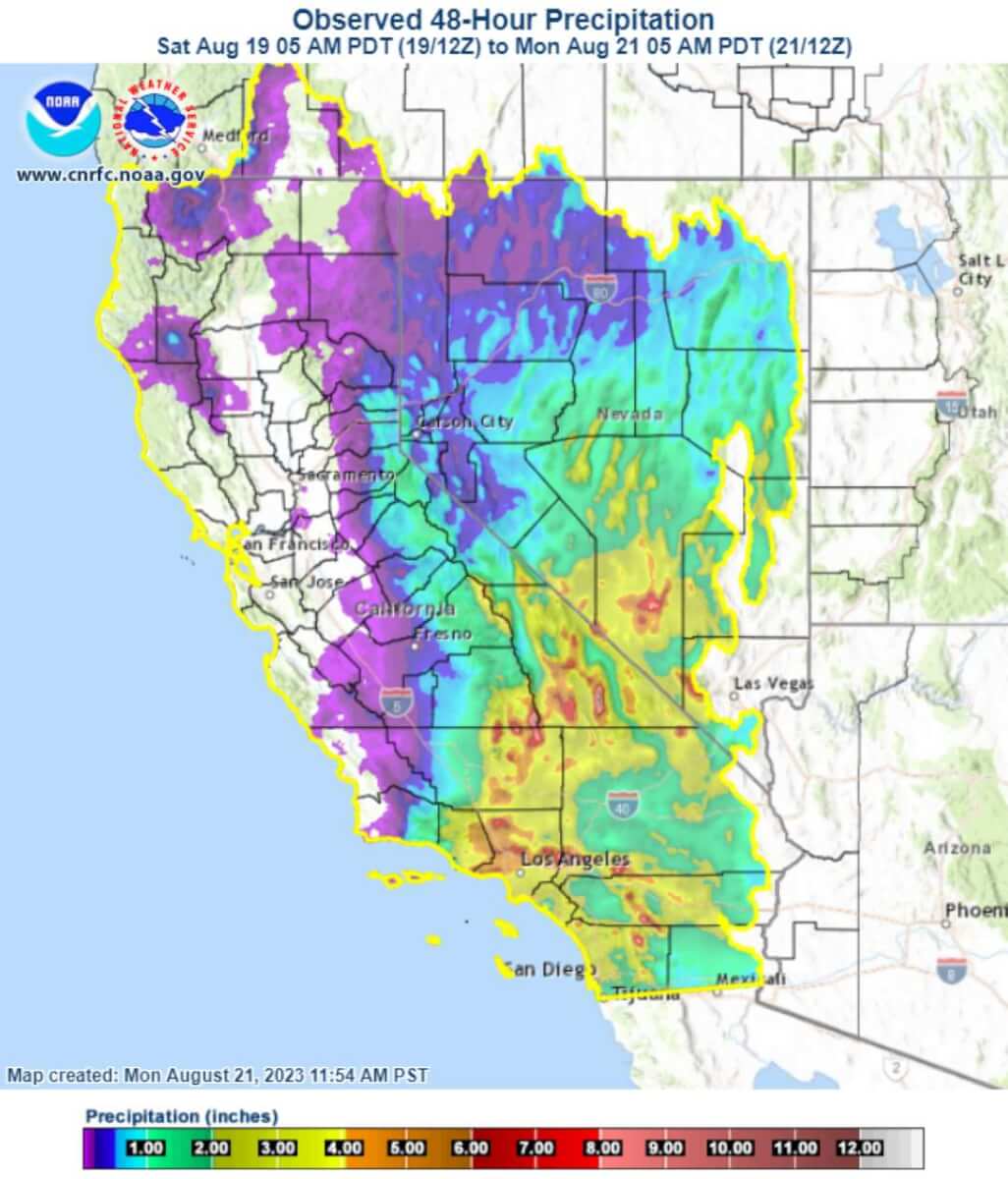 California Hurricane Hilary observed precipitation