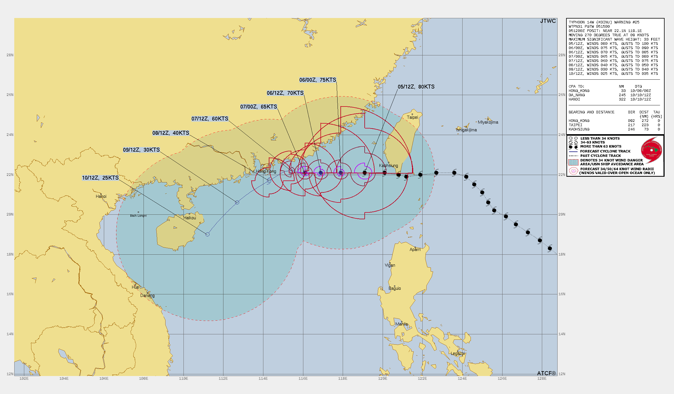 Taiwan Typhoon Koinu forecast track and intensity